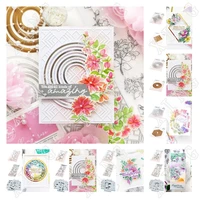 2022 circle dahlia fuchsias hibiscus rainbow floral washi cutting dies stamps stencils hot foil diy paper cards embossing molds