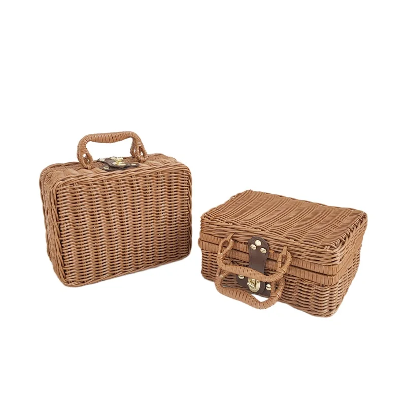 

Vintage plastic woven suitcase Children's photo prop Garden picnic organizer lolita bag gift bags christmas