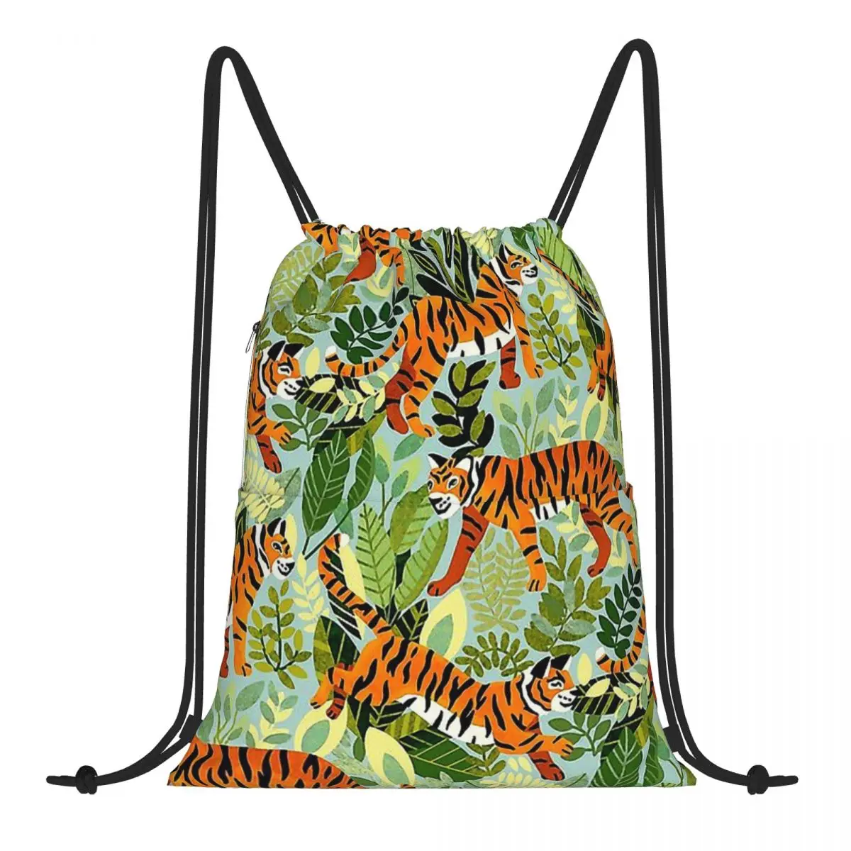 

Bright Bengal Tiger Jungle Tropical Leaves Beach Cool Backpack Bundle Pocket Shopping Bag Outdoor Camping Storage Bag For Boys