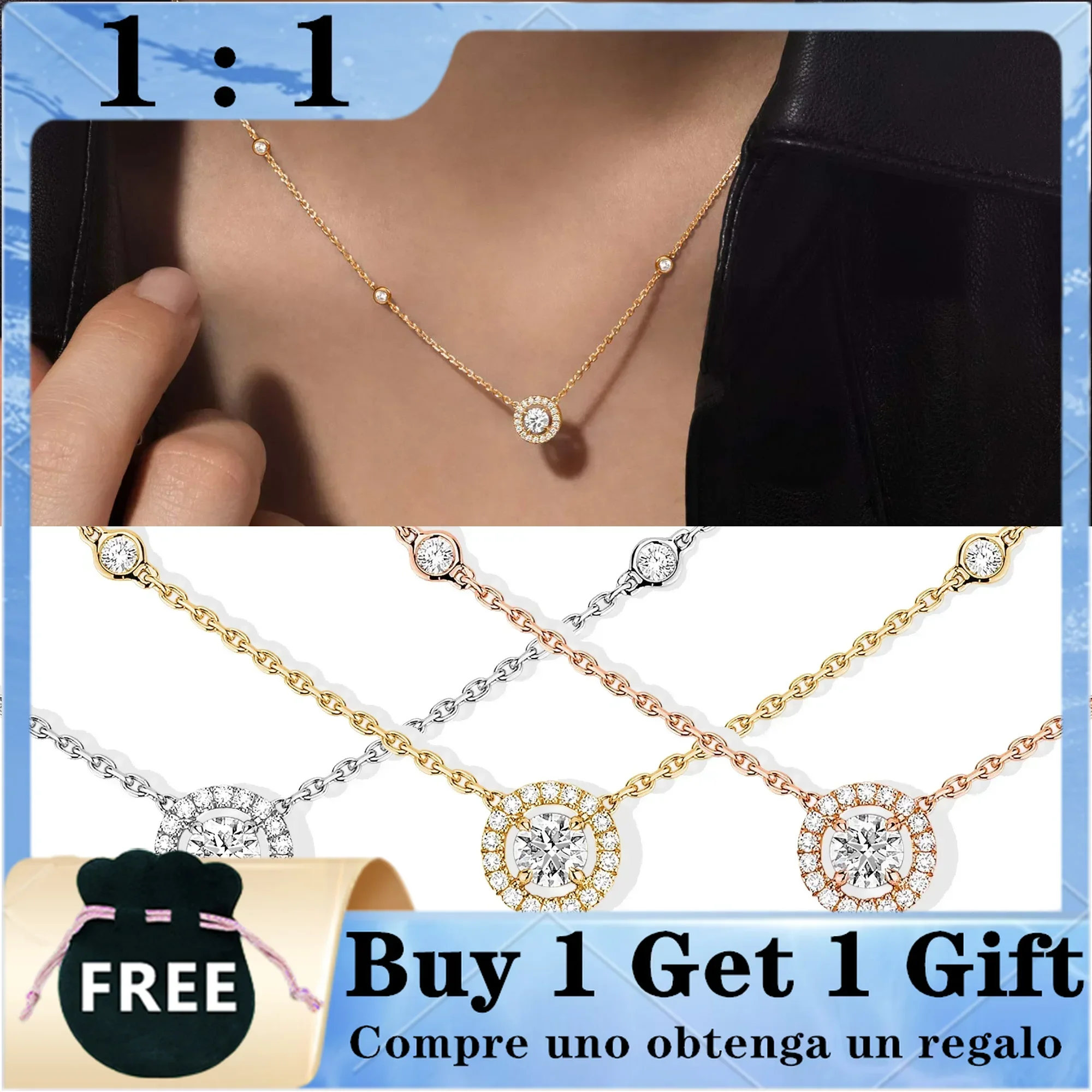 Colar em prata esterlina для женщин элегантный мини-круглый с бриллиантами роскошный S925