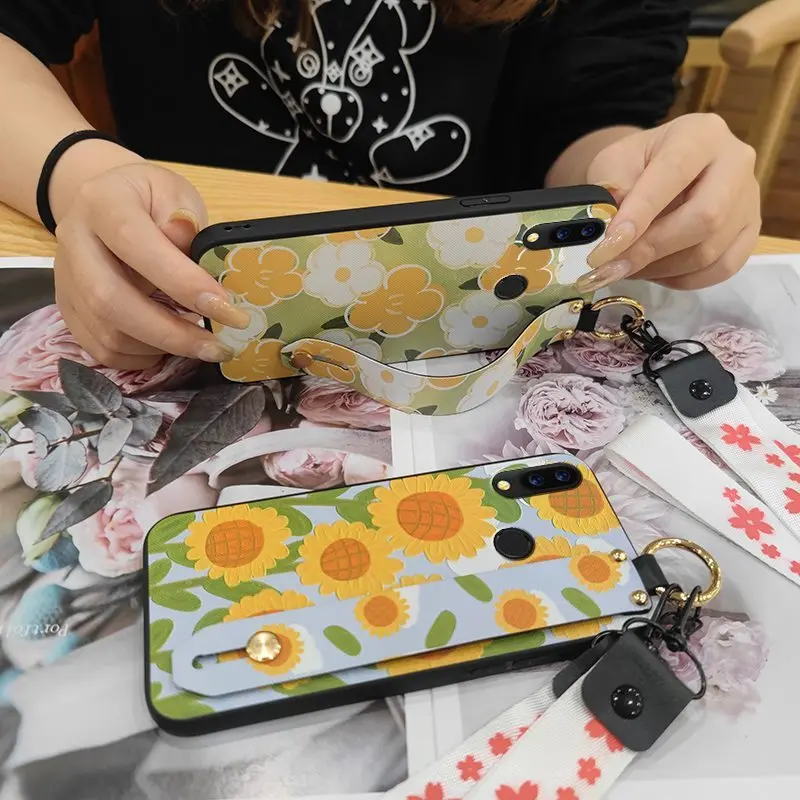painting flowers silicone phone case for umidigi power soft case ring wrist strap lanyard wristband free global shipping