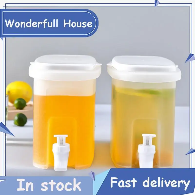 

New With Tap Cold Water Container Bottle Tap Dispenser Kettle Lemonade With Tap Dispenser For Beverage For Kitchen Refrigerator