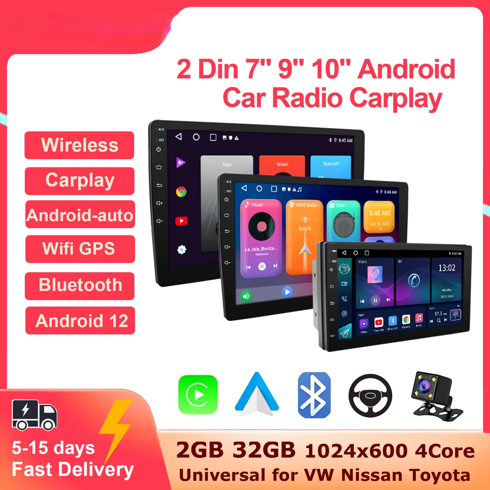 

Автомобильный радиоприемник 2 Din 7 9 10 дюймов Android 2G 32G Универсальный мультимедийный плеер Carplay Android автомобильное Авторадио Стерео Bluetooth