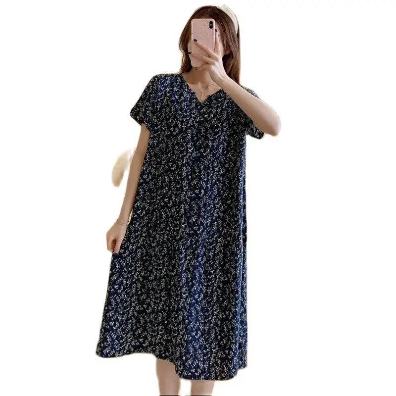Ladies Pajamas Nightdress Cotton Silk Summer Style Sleep Dresses Women Middle-aged Mother Nightgown
