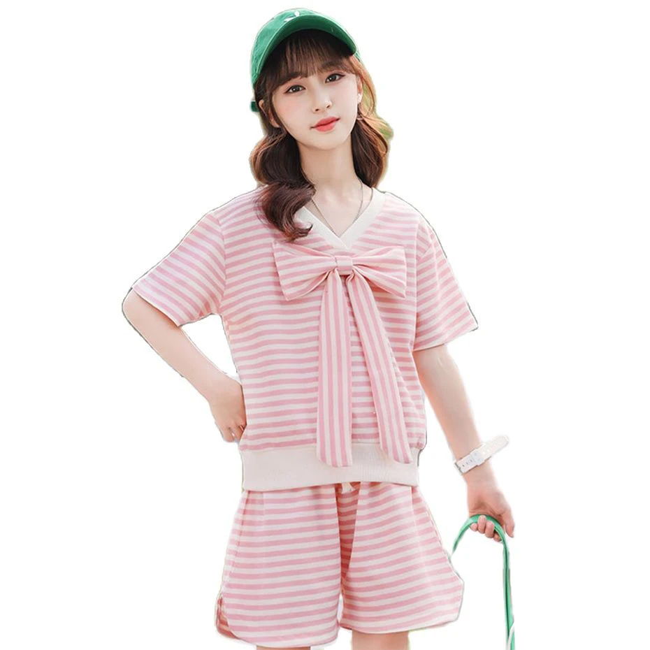 

Girls Summer Clothes Striped Costume For Girls Tshirt + Skirt Clothes For Girl Casual Style Tracksuit Kids