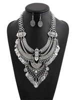 fashionable coin retro style crescent tassel thick chain alloy ethnic style short accessory necklace