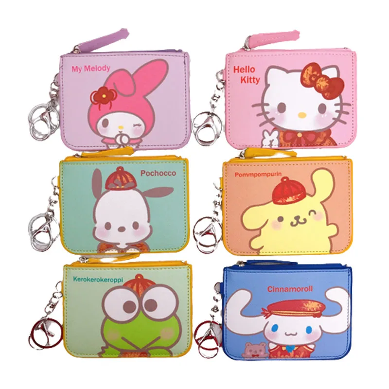 

Sanrio My Melody Cinnamoroll Kuromi помпон Пурины аниме Kawai чехол для карт кошелек встроенный брелок Подвеска подарки для друзей