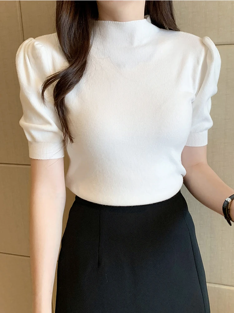 

Korean Style Knitted Tops Women 2023 Summer T Shirt Womens Clothing Soft Short Sleeve Tshirts Female Green Slim Tees Shirt Femme