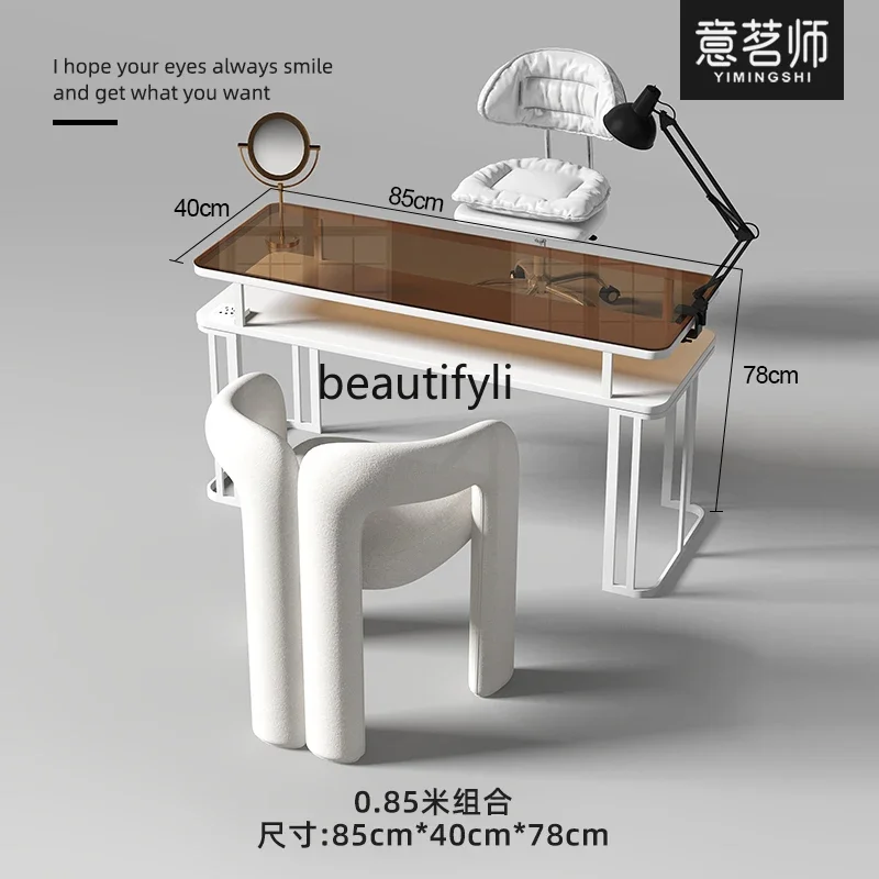 Карамельный коричневый стол для ногтей и стул стеклянный маникюрного салона