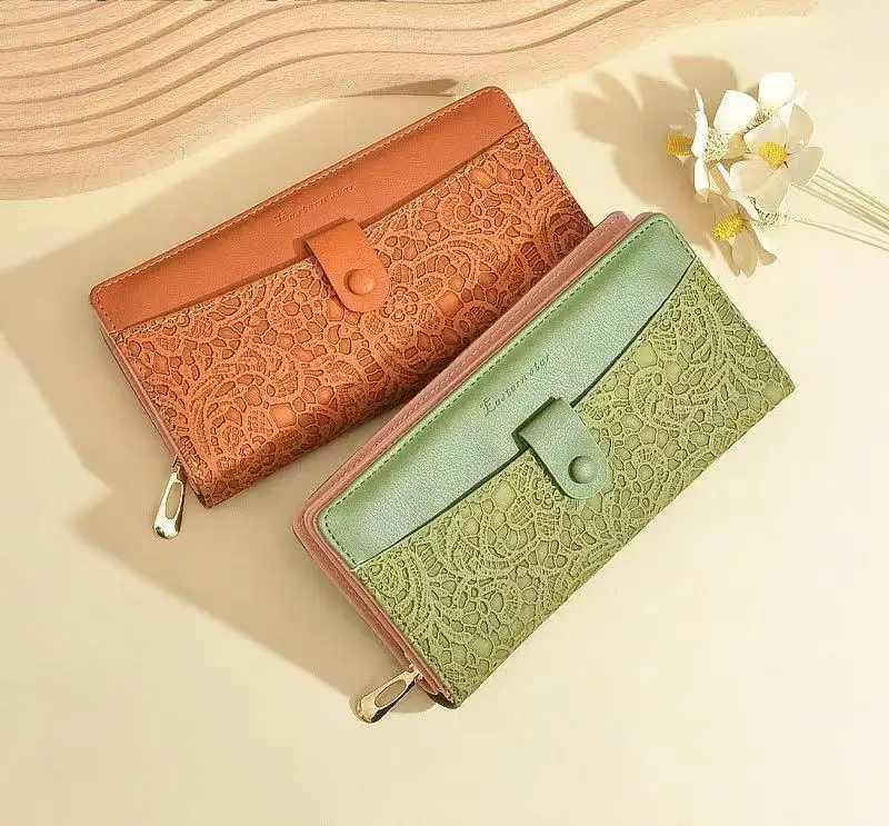 

Новый женский длинный кошелек на молнии с пряжкой и вышивкой, Большой Вместительный многофункциональный кошелек с зажимом для денег и множ...