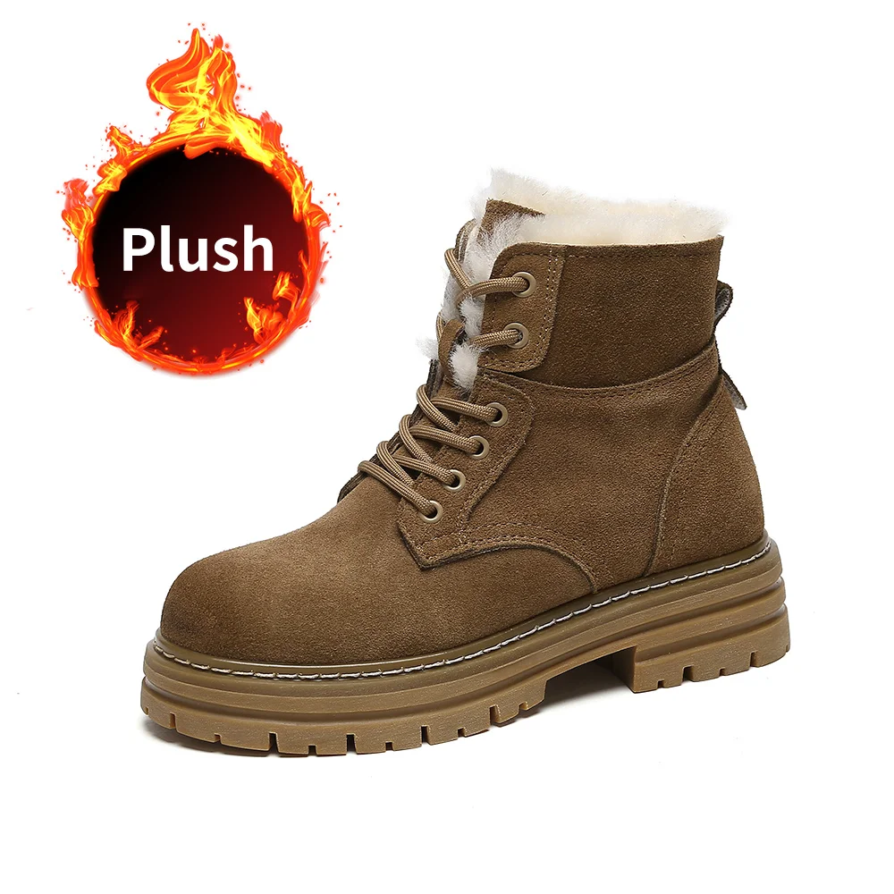 

Женские шерстяные полусапожки, зимние теплые уличные полусапожки для женщин, удобная модная обувь Martin с высоким берцем, новинка 2022, замша из...