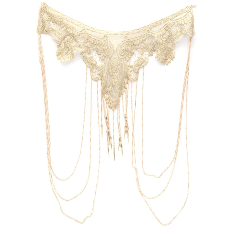 

Женская цепочка для бикини с золотыми кисточками и вышивкой