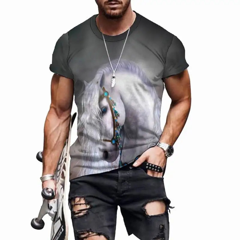 

Animal Horse Men's T-shirts 3D Print Tops Oversized Male Cool Tees O-Neck Hip Hop Loose Clothes Breathable Casual Style Fashion