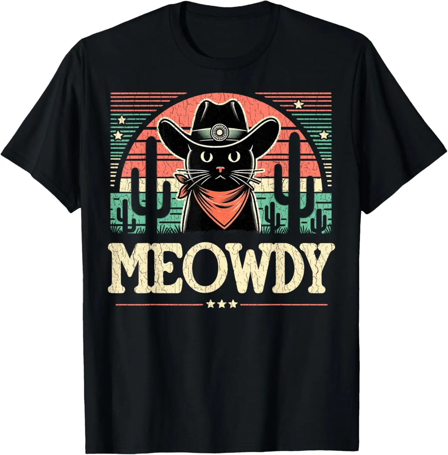 Футболка Meowdy Black Cat Retro Cacti