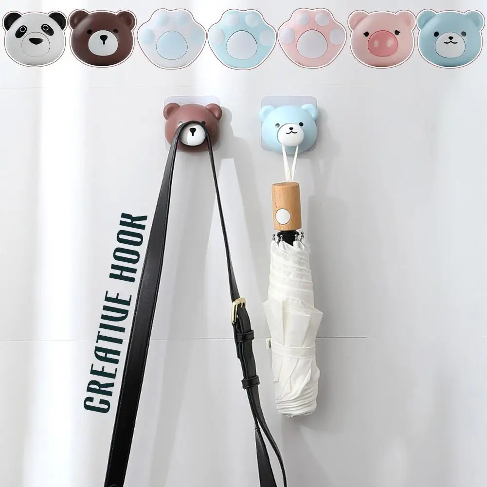 

Bear Telescopic Nose Hook Key / Bag Strong Glue Hole Free Glue Hook Student Dormitory Creative Cartoon Home Decoration