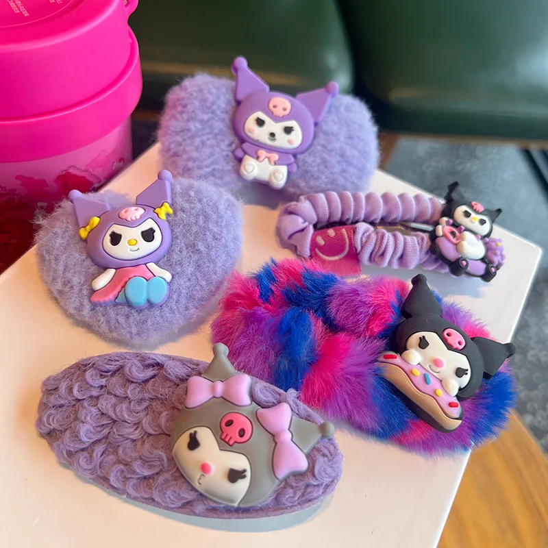 

Kawaii Sanrio Kuromi Plush Hairpin Women Trendy Headwear Autumn Winter Plush Hairpin Cartoon Hair Clip Headdress Halloween Gift