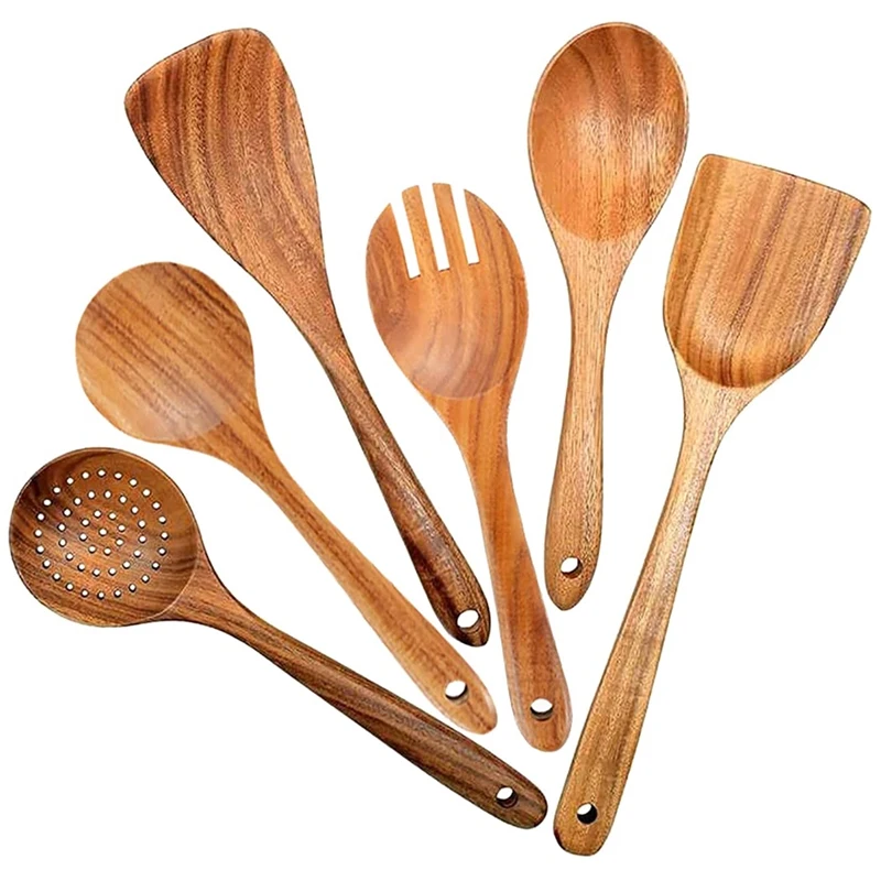 

Wooden Spoons For Cooking, 6 Pcs Wooden Kitchen Utensil Set For Cooking Spoons Spatula With Wood Kitchen Tools