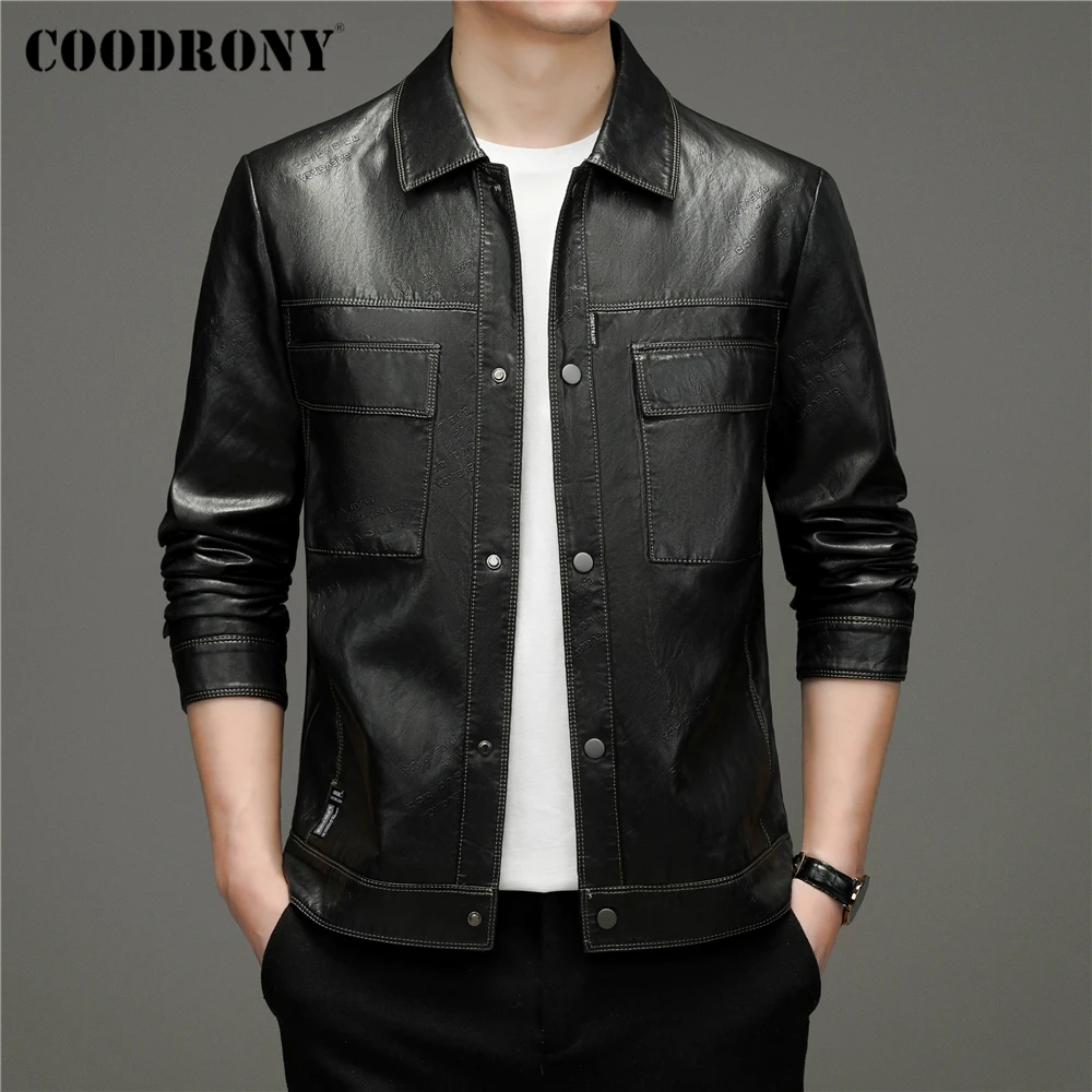 COODRONY Brand Faux Leather Jacket Men Clothing Autumn New Fashion Turn-Down Collar Pocket Solid Color Outwear Coat Homme Z8129