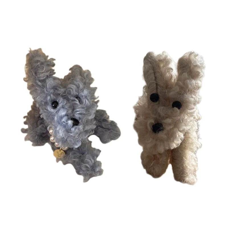 

652F Cartoon Plush Stuffed Animal Pearls Dog Toy Pendant Keychain for Valentines Day