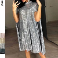 2022 spring new new small stand collar sequin dress loose womens clothing
