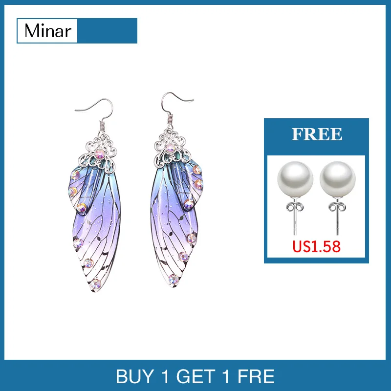 

Handmade Fairy Simulation Wing Earrings Insect Butterfly Wing Drop Earrings Foil Rhinestone Earrings Romantic Bridal Jewelry