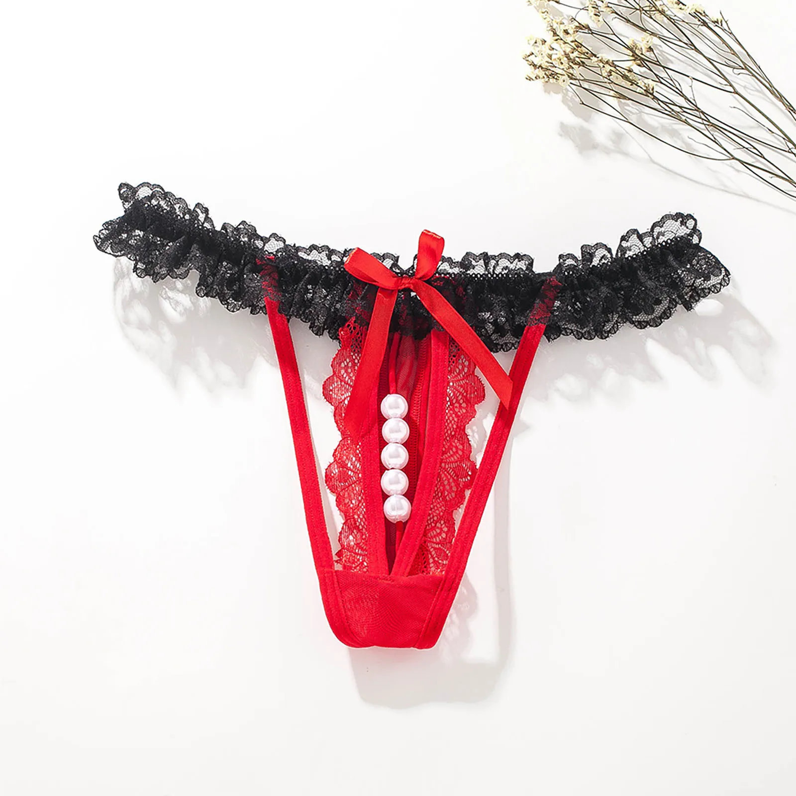 

Women Elastic Flower Lace Briefs Sexy Pearl G String Thongs Crotch Open Thongs Ladies Seamless Underpants Underwear Ropa Mujer