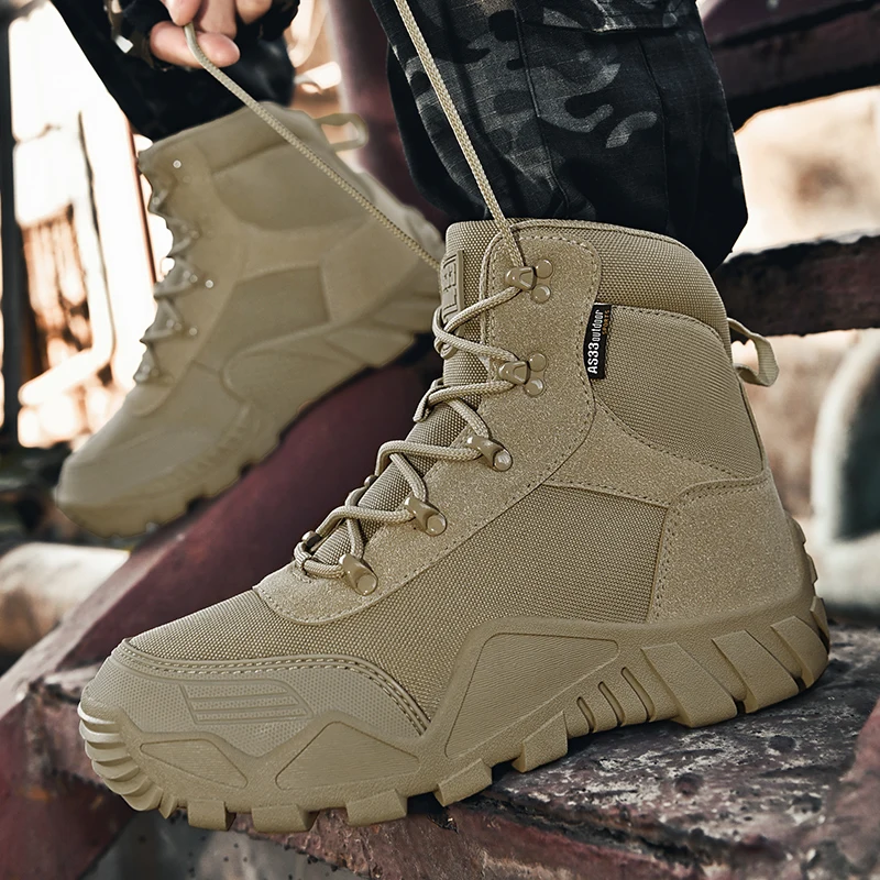 HIKEUP Winter Boots Men Outdoor Hiking Boots Suede High Top Trekking Sneaker Men Waterproof Tactical Combat Plus Size