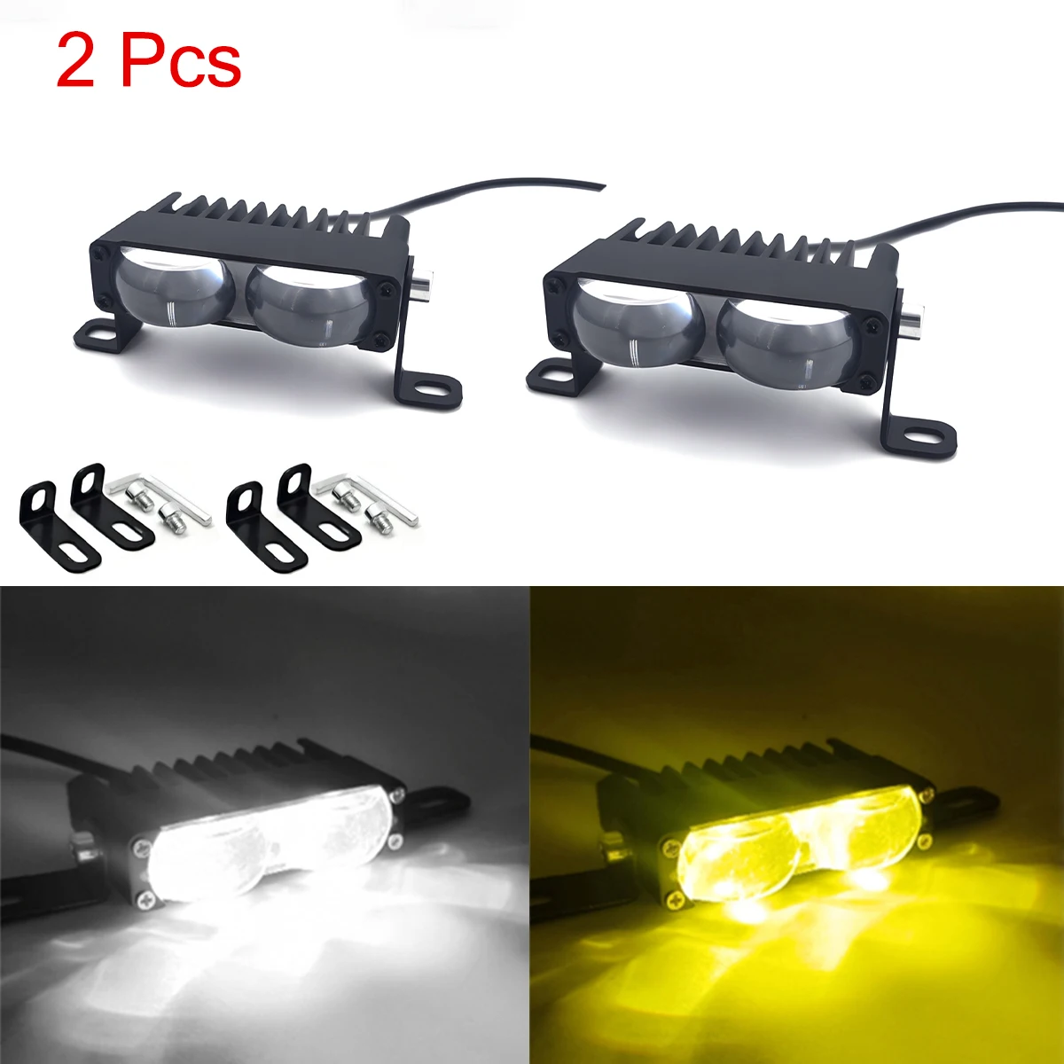 

2 шт., высокая яркость, автомобильный гриль, желтый, белый, двухцветный светодиодный прожектор, ультратонкий прожектор для мотоцикла, 9 В-24 В, 3000 К, 6000 К