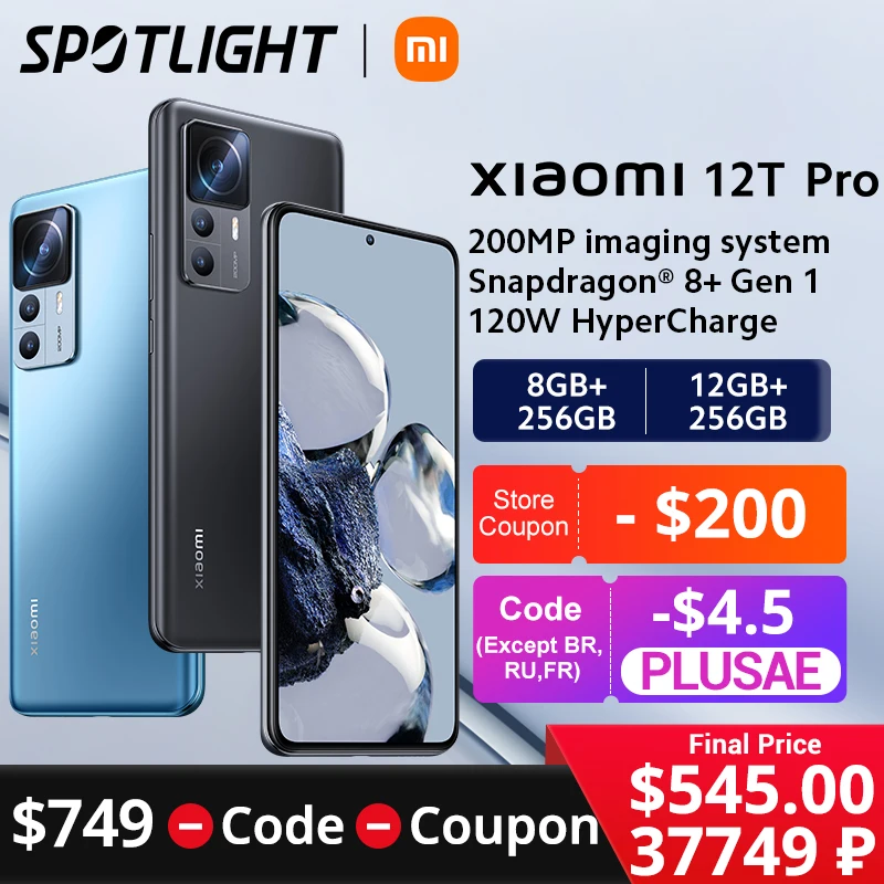  Xiaomi 12T Pro Smartphone 8/12GB+256GB Snapdragon 8+ Gen 1 200MP Camera 120Hz Display 120W Charge 
