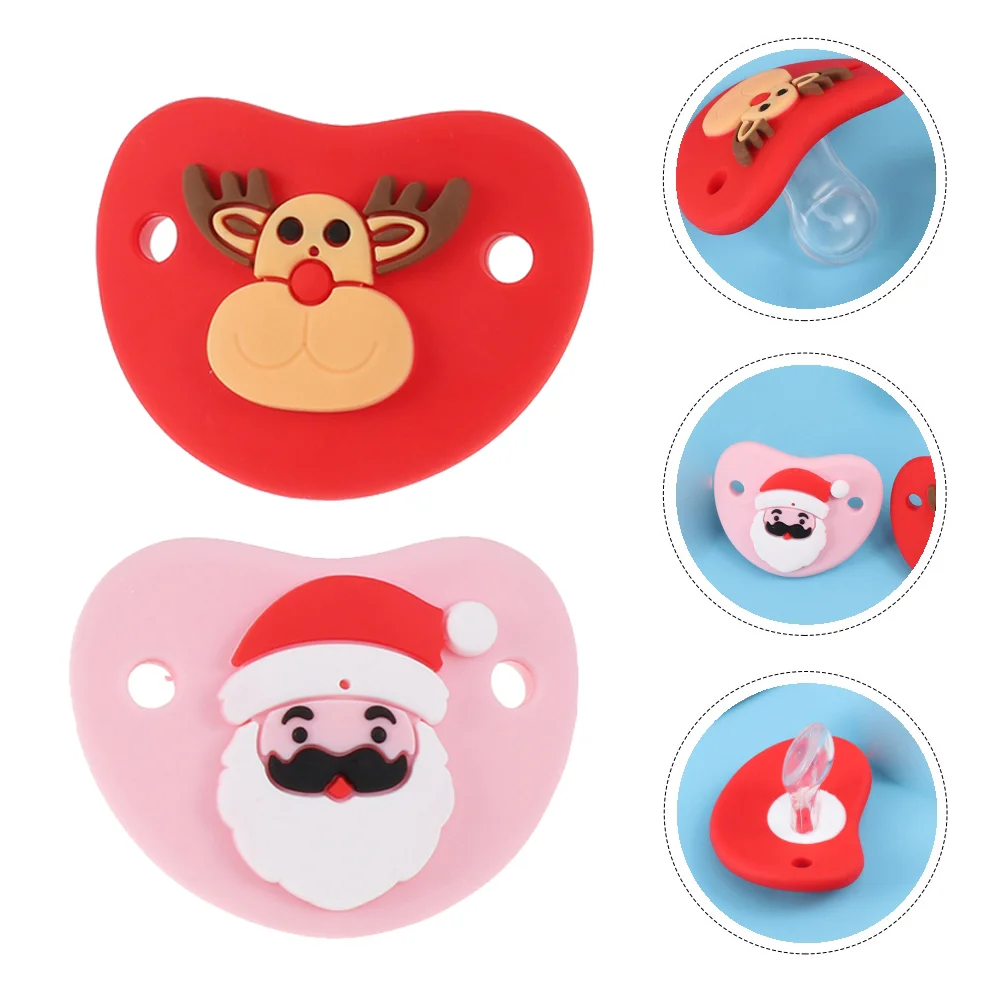 

2 Pcs Christmas Pacifier Adorable Soothers Convenient Silicone Baby Toys Healthy Pacifiers Product Reusable Cartoon