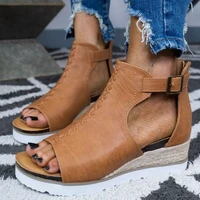 2022 women wedges zipper sandals peep toe ladies hasp thick bottom fashion open toe female new woman sandals plus size 35 43