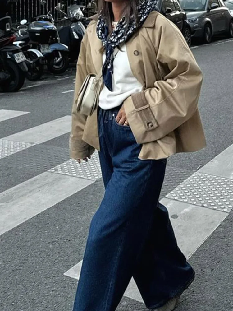 Повседневное короткое пальто с лацканами и карманами женская модная шикарная