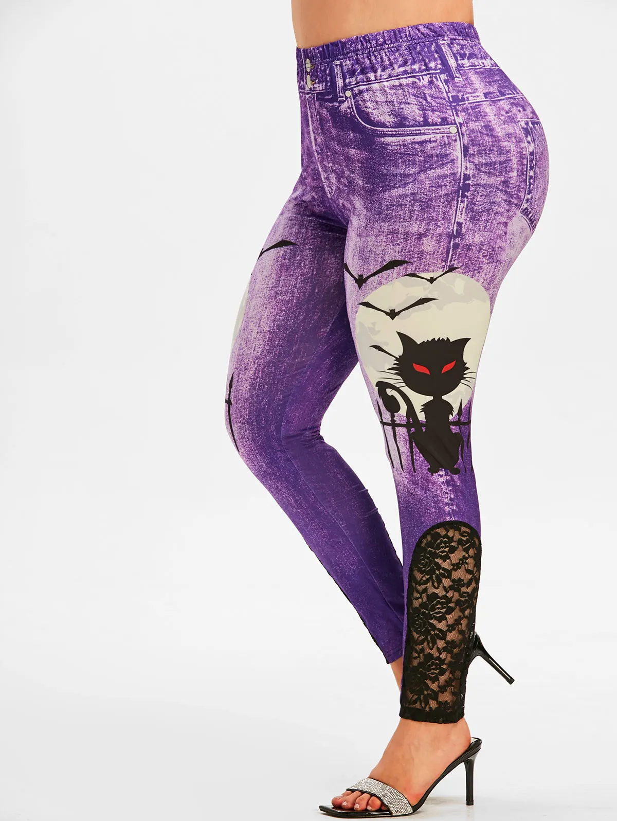 

Кружевные 3D Леггинсы с принтом кошки на Хэллоуин размера плюс