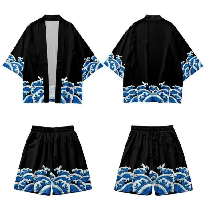 2PCS Men Chinese Robe Sets Print Crane 3/4 Sleeve Rayon Cardigan Shirts Kimono Pajamas Suit Casual Couple Bathrobe Home Clothes