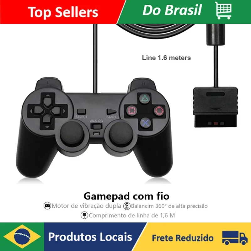 

For PS2 Vibrating Joystick Controle com fio para o controlador para mando joystick para playstation vibração choque joypad