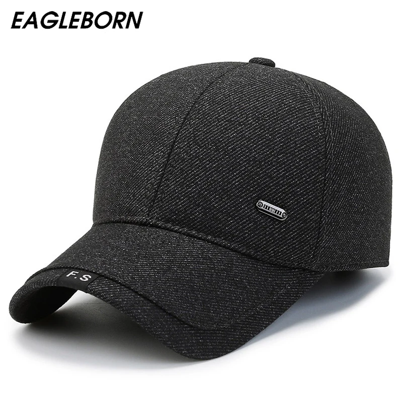 

Шапка EAGLEBORN для мужчин, мужская зимняя бейсболка, шапка для папы, хлопковая шапка с бархатной подкладкой, теплая зимняя шапка, кепка для мужчин среднего возраста