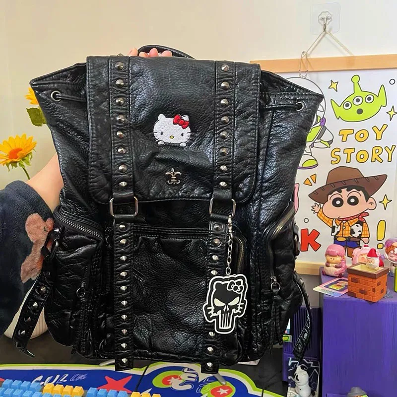 

Kawaii Sanrioed Backpack Cartoon Cute Girl Heart Fashion Trend Y2k Versatile Rivet Punk Backpack Gift for Girls