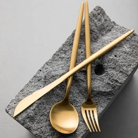 classic golden cutlery set stainless steel designer dinner kitchen spoon fork utensils luxury dessert cuisine tableware oa50ds