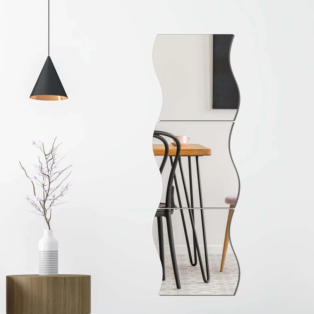 

3 Pieces Wavy Mirror Stickers Apartment Decor for Home Background Decoration