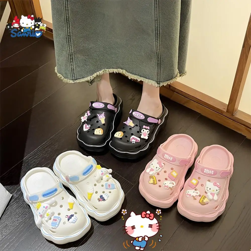 

Sanrio Hello Kitty Kuromi Slippers Cartoon Cinnamoroll Summer Eva Thick Base Antiskid Baotou Sandals Female Students Home Shoes