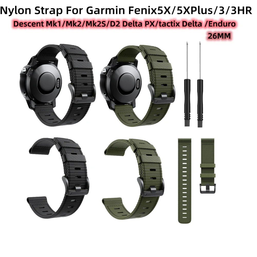 Galaone 26mm Nylon Strap Wristband For Garmin Fenix5/5Plus/3/3HR Watch Band Descent Mk2S/Mk1/Mk2/Tactix Delta/Enduro Bracelet