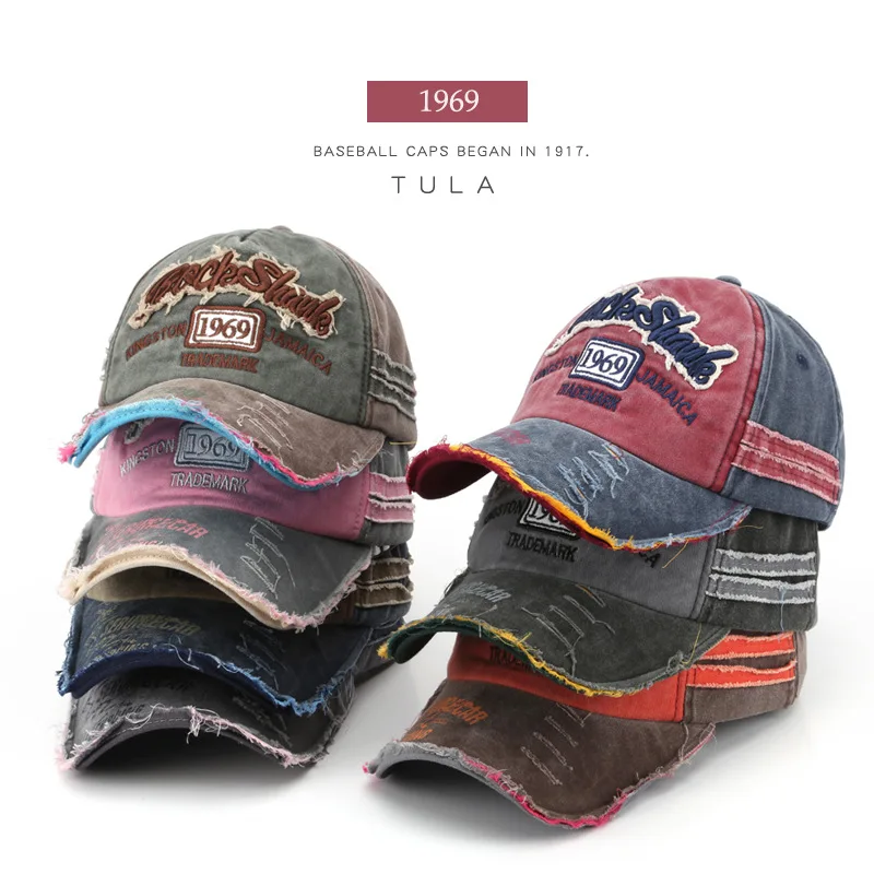 

Hats 1969 Vintage Wash Done Old Letter Embroidery Ripped Duck Tide Male Personality Female Shade Baseball Cap
