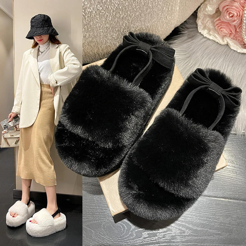 

Ladies Winter New Luxury Brand Thick Bottom Warm Plush Slippers Fashion Joker Casual Slippers Women Slipper Warm Slippers Women