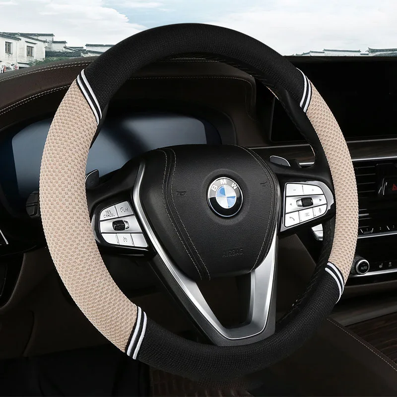 

38cm Four Seasons Car Steering Wheel Cover Summer Ice Breathable Sandwich Cloth Universal Steering Wheel Cover