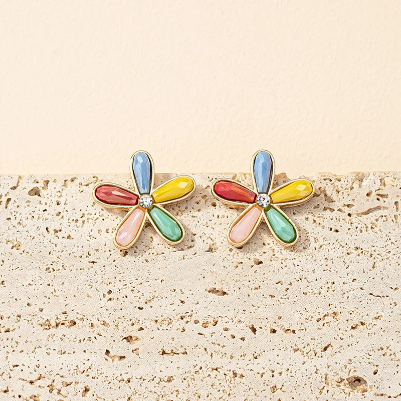 

2022 Colorful Korean Crystal Chic Flower Cute Dangle Earrings Party Wedding Jewelry