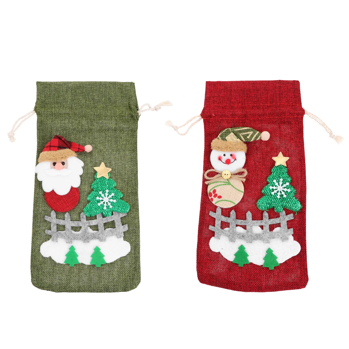 

2pcs Christmas Bottle Decorations Linen Bottle Cover (Red Green)