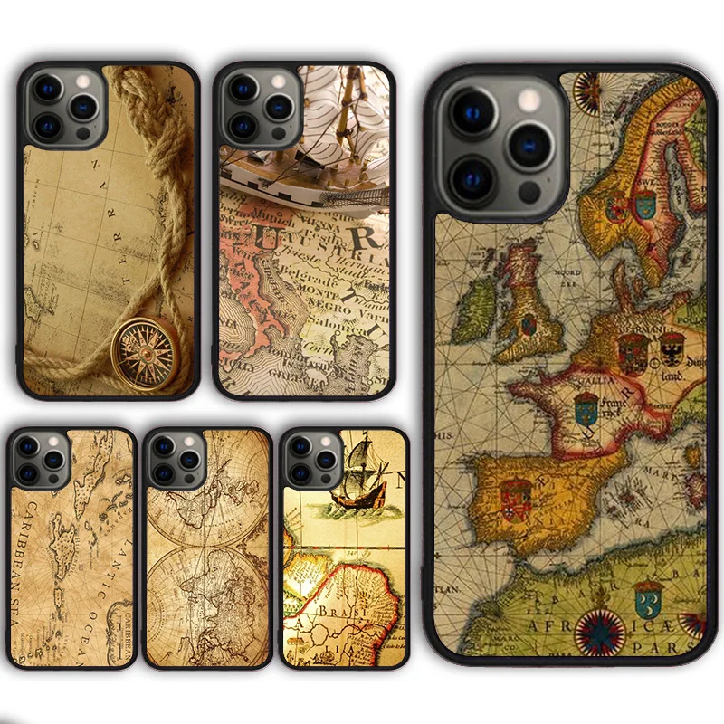 Фото Ancient Sea Ship Map Phone Case Cover for iPhone 16 15 SE2020 13 14 11 12 Mini Pro Max Max 6 7 8 Plus  coque fundas Shell №1