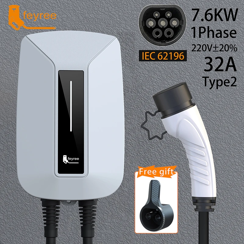 Зарядное устройство feyree EV типа 2, штепсельная вилка EVSE Wallbox, 32 А, 7 кВт, фоторозетка, 1 фаза, 5 м, кабель Wallmount, зарядная станция для электрического автомобиля