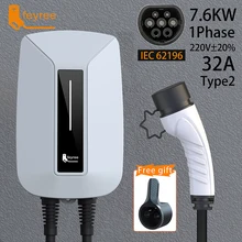 feyree EV Charger Type2 Plug EVSE Wallbox 32A 7KW IEC62196-2 Socket 1 Phase 5m Cable Wallmount Charging Station for Electric Car 