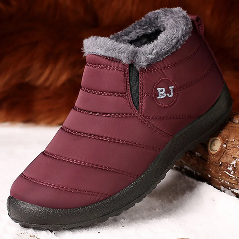 

Женские кроссовки без шнуровки, плюшевые водонепроницаемые, теплая Повседневная прогулочная обувь, Вулканизированная подошва, на зиму